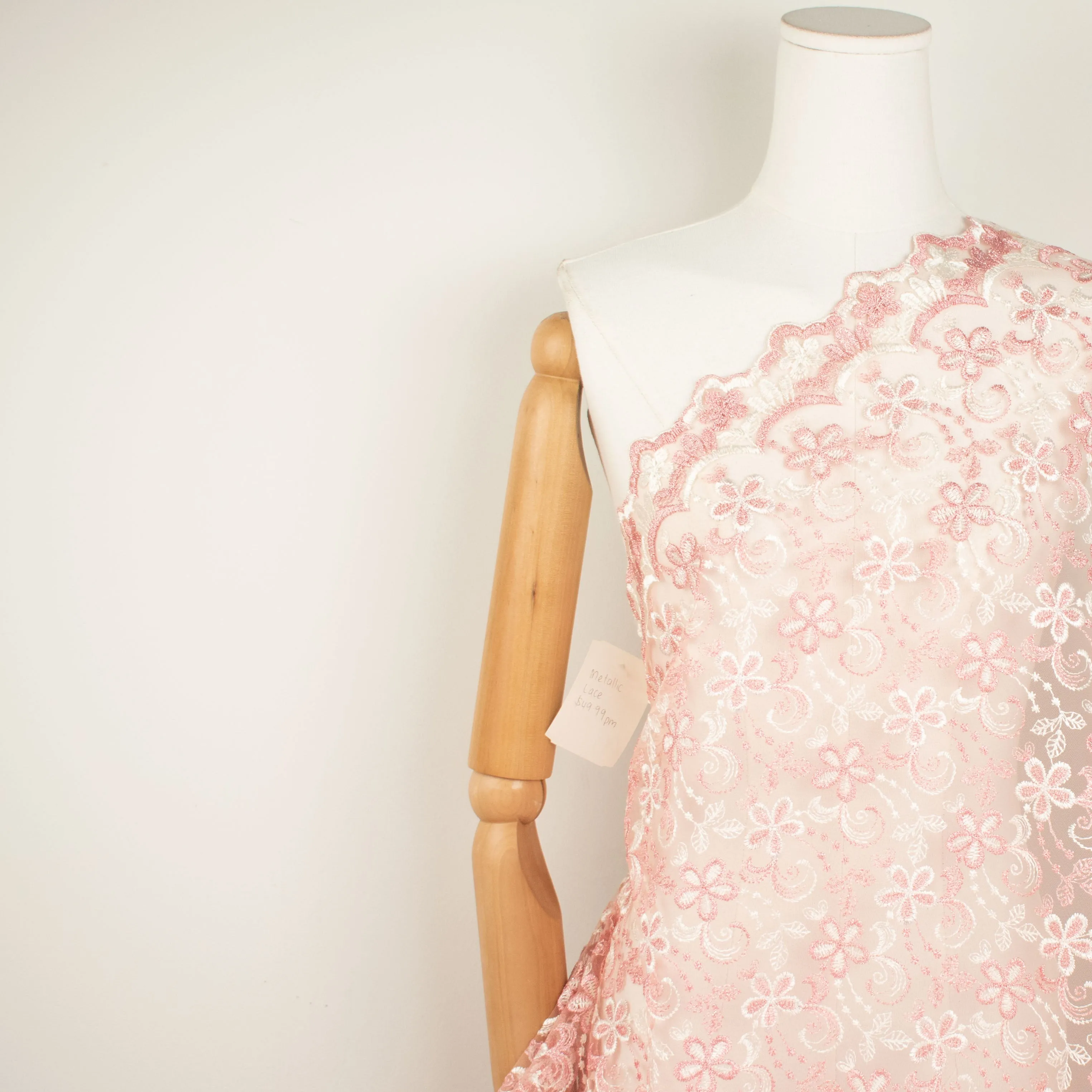 Metallic Floral Lace Design-1 Baby Pink