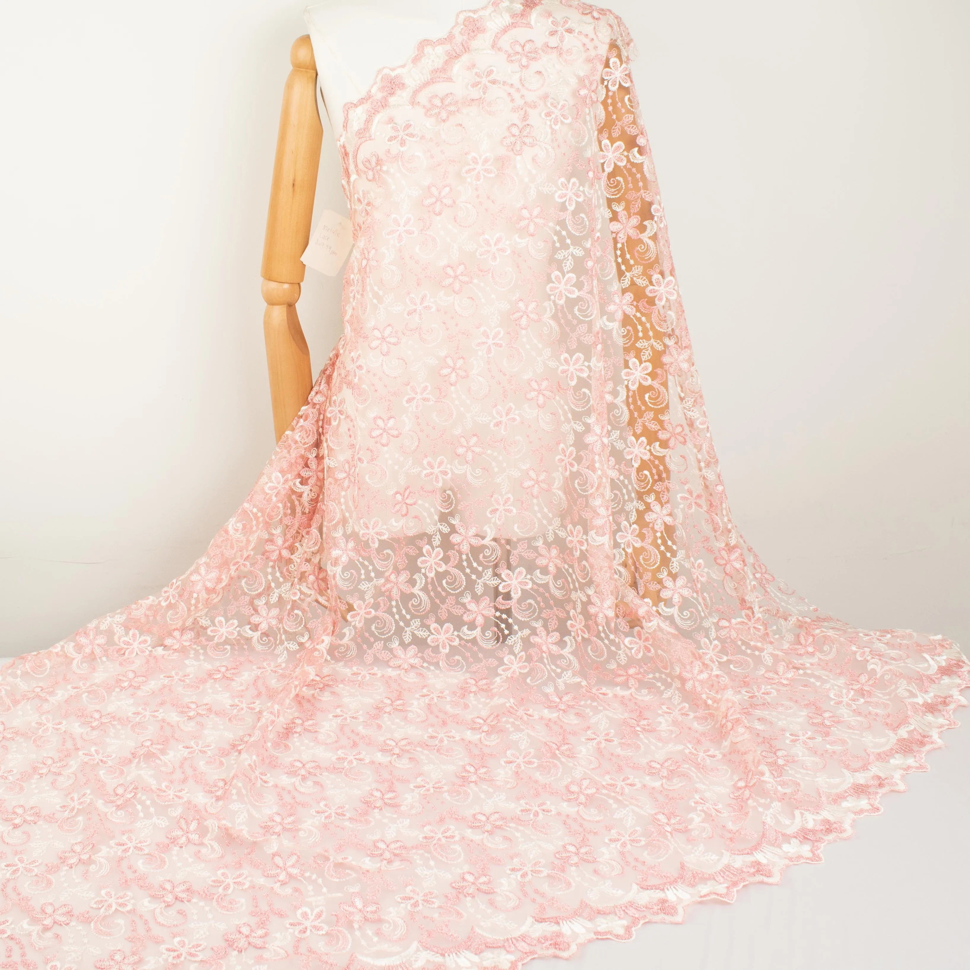 Metallic Floral Lace Design-1 Baby Pink