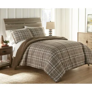Micro Flannel Reverse to Sherpa Comforter Set - Full/Queen/Carlton Plaid Bark