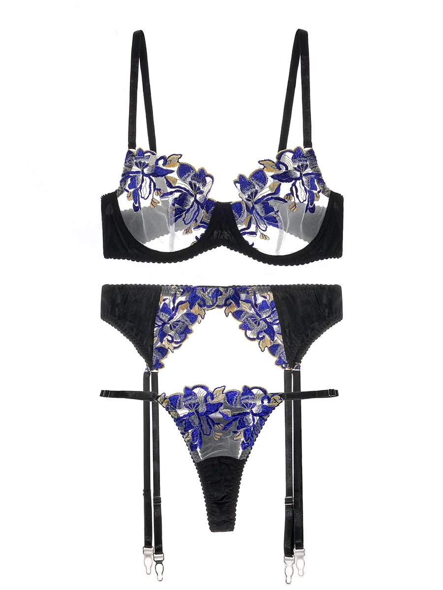 Midnight Garden Embroidered Lingerie Set