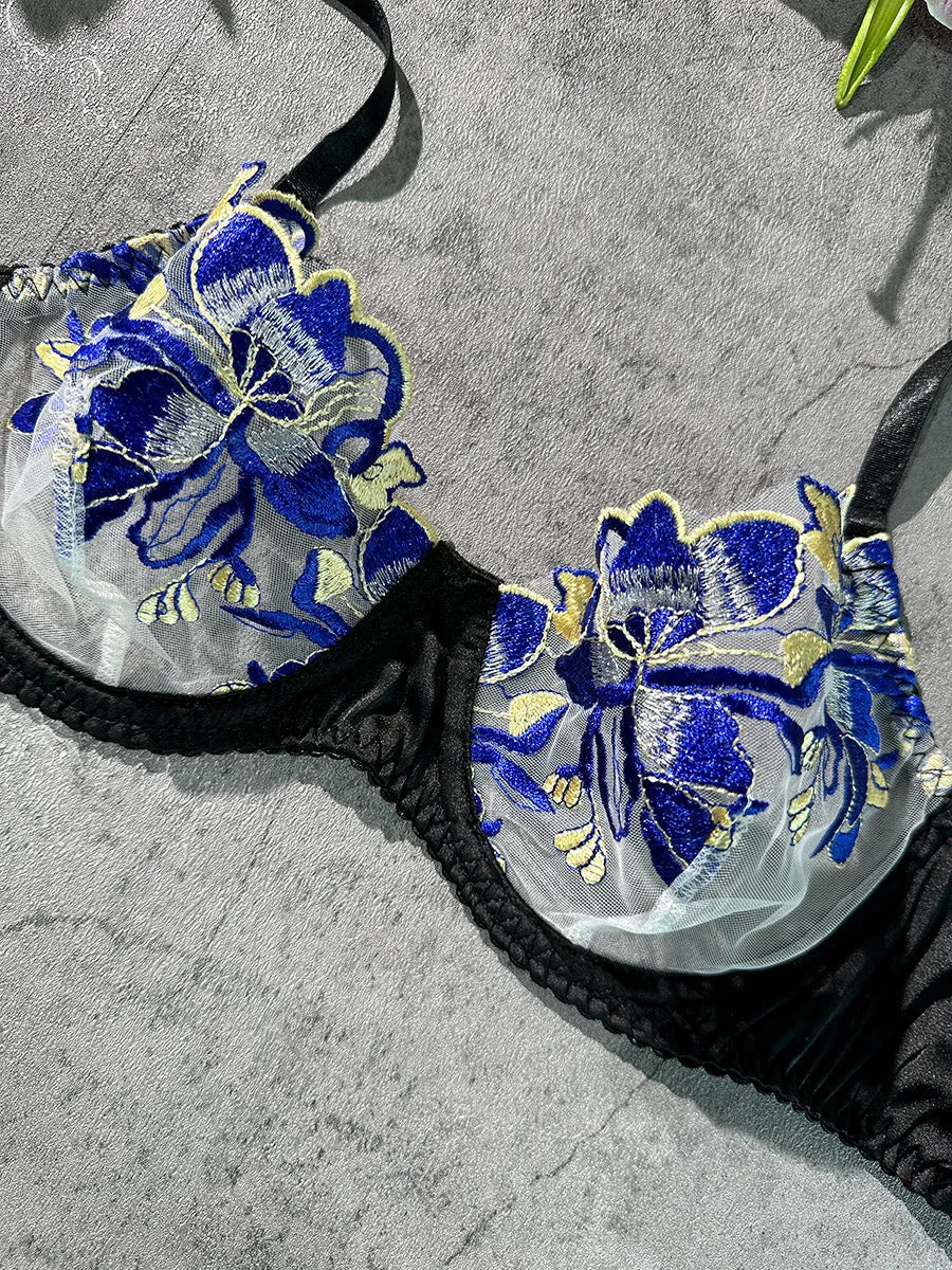 Midnight Garden Embroidered Lingerie Set