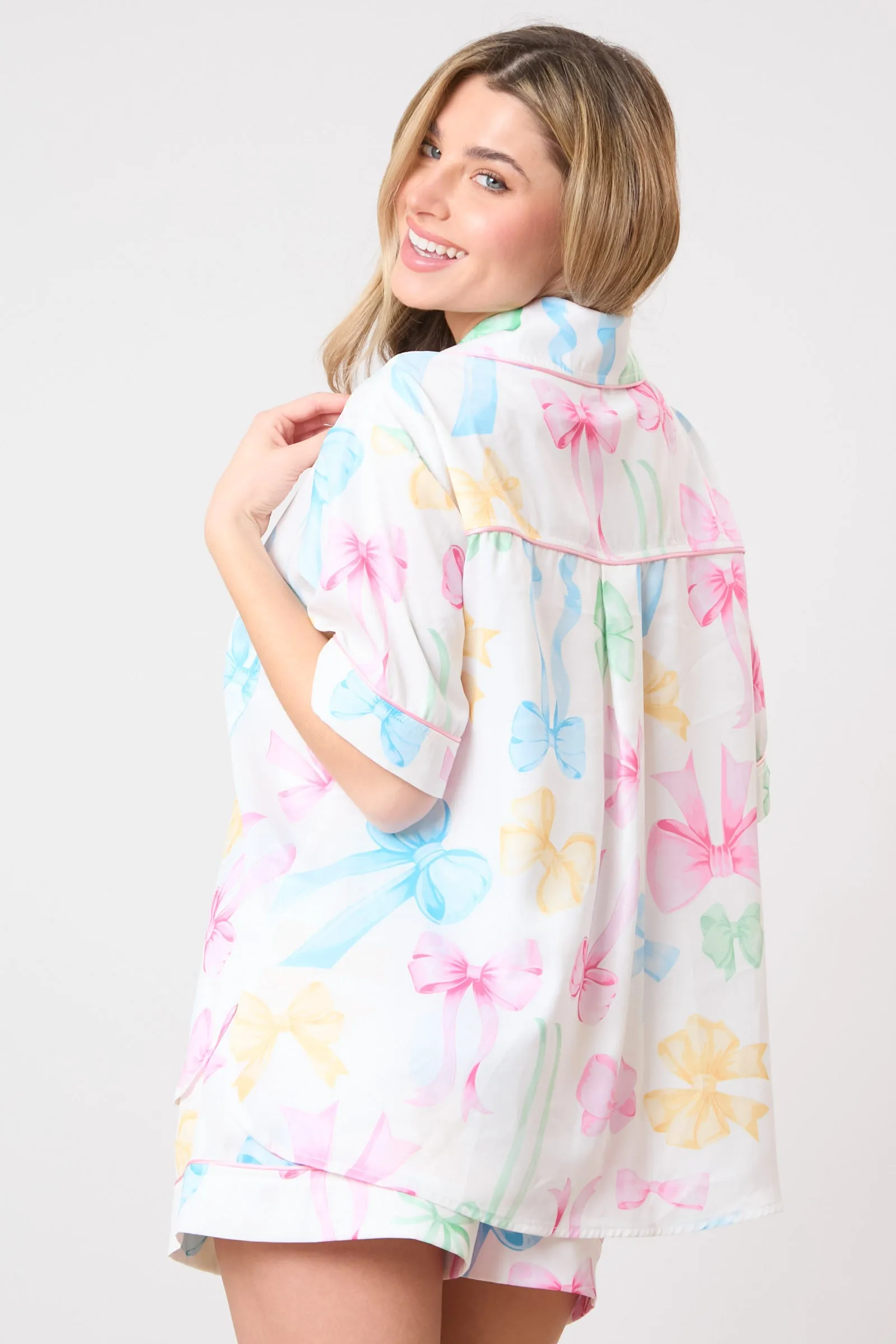 Multi Color Ribbon Printed Pajama Shirt