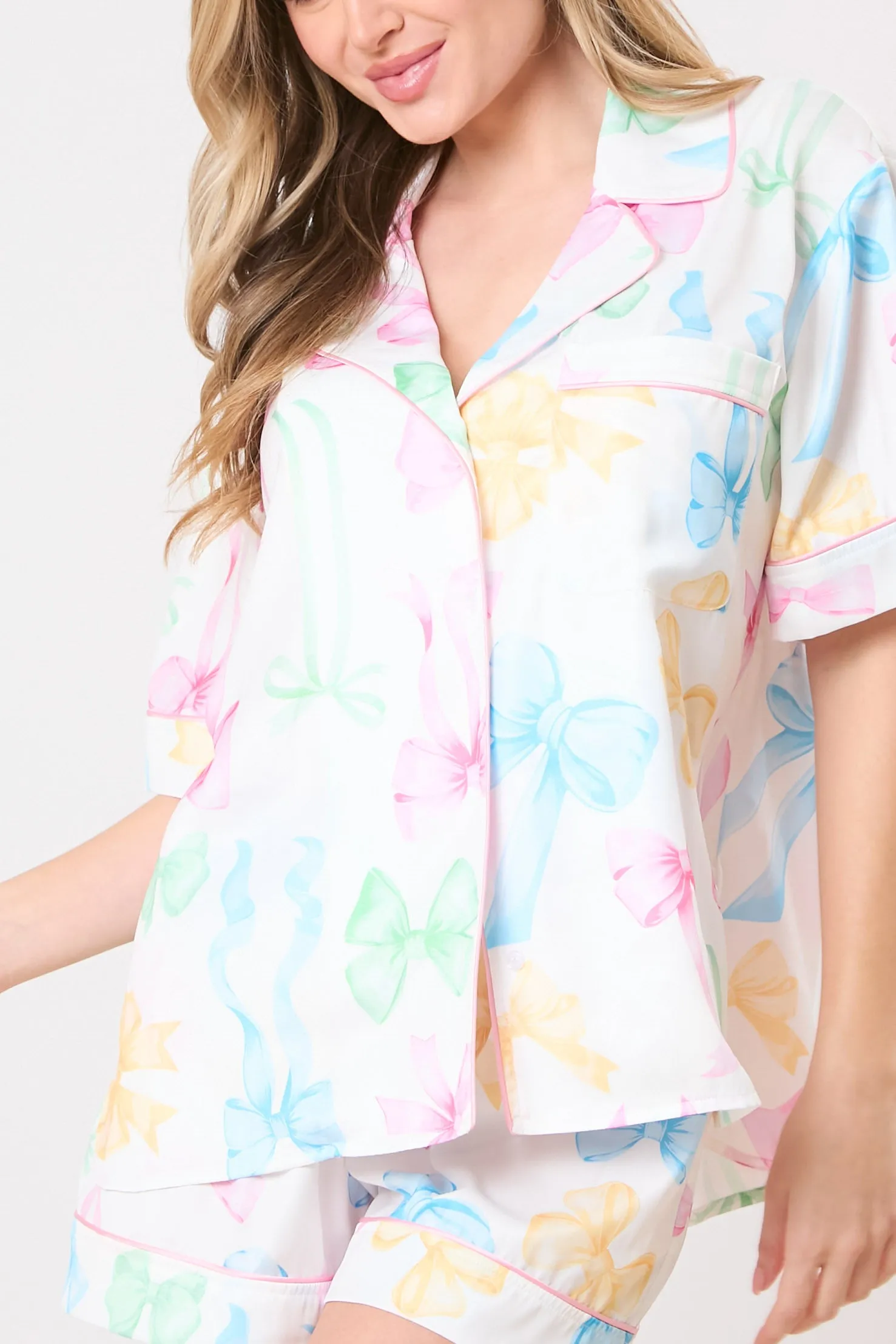 Multi Color Ribbon Printed Pajama Shirt