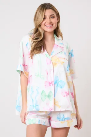 Multi Color Ribbon Printed Pajama Shirt
