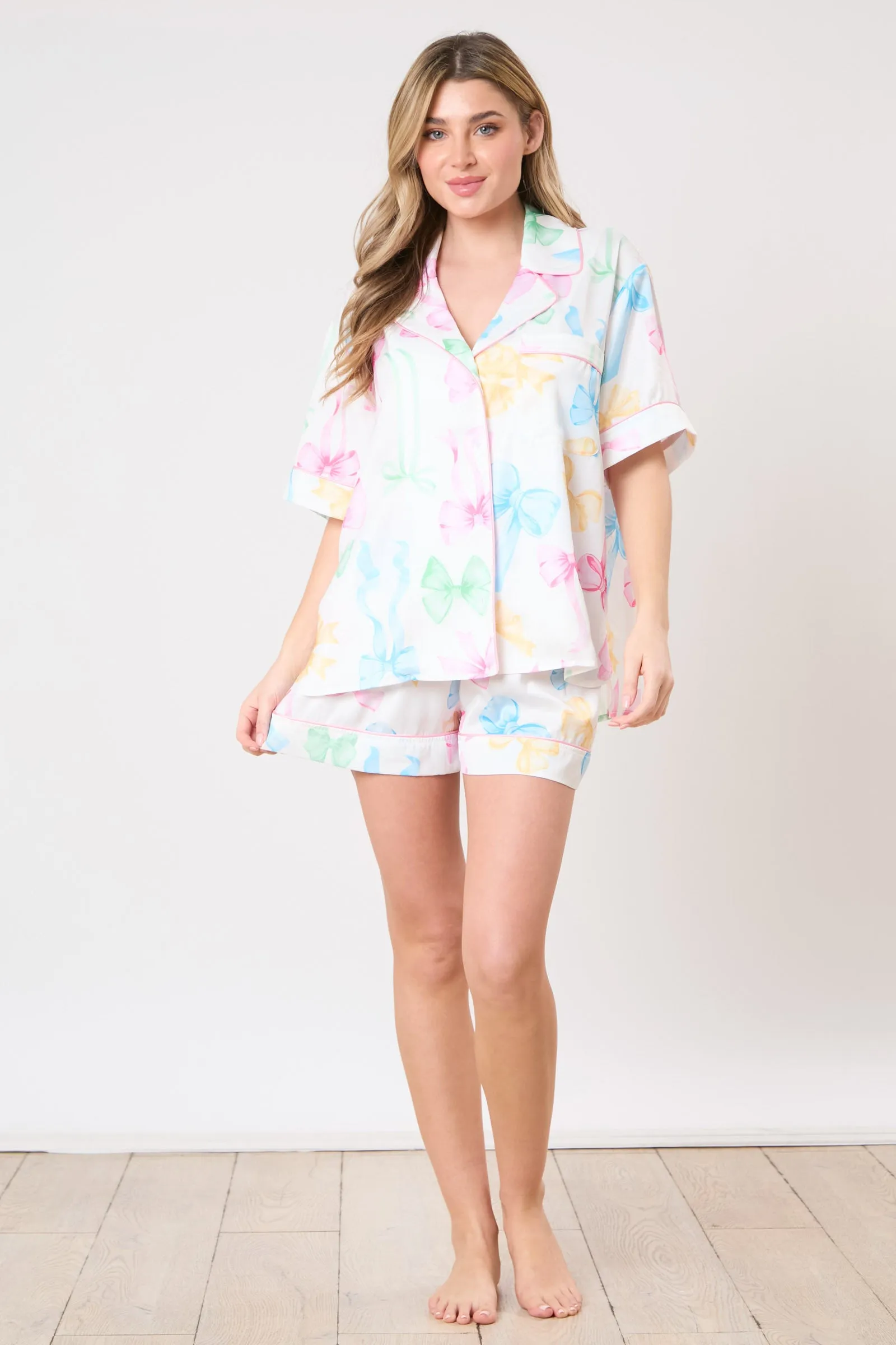 Multi Color Ribbon Printed Pajama Shorts