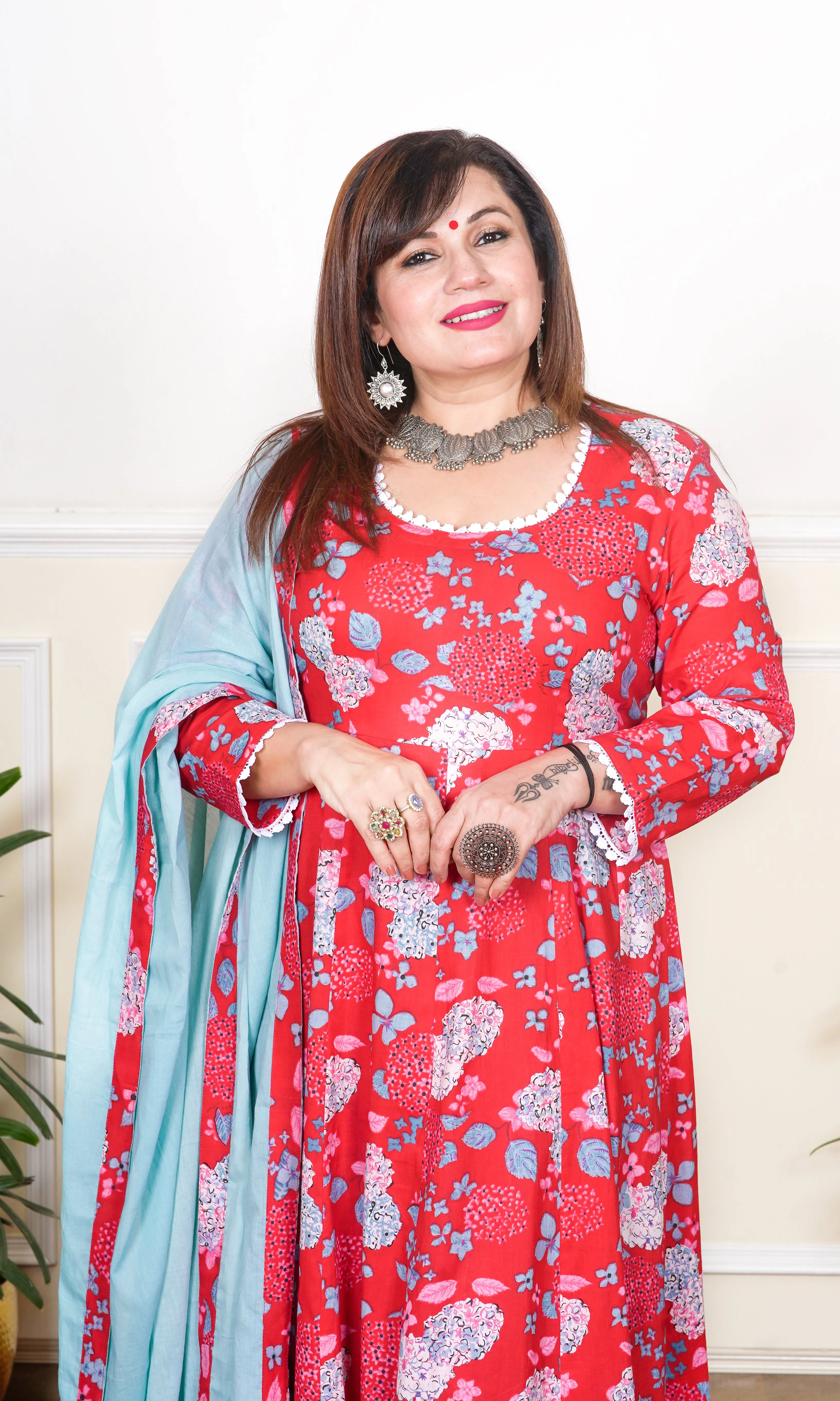 MULTICOLOUR FLORAL PRINTED WITH LACE KALIDAAR KURTA FOR WOMEN