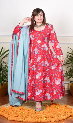 MULTICOLOUR FLORAL PRINTED WITH LACE KALIDAAR KURTA FOR WOMEN