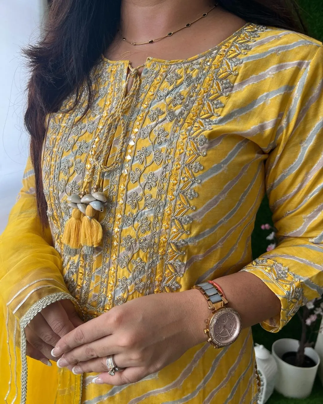 Muslin Leheriya Kurta and Pant Set