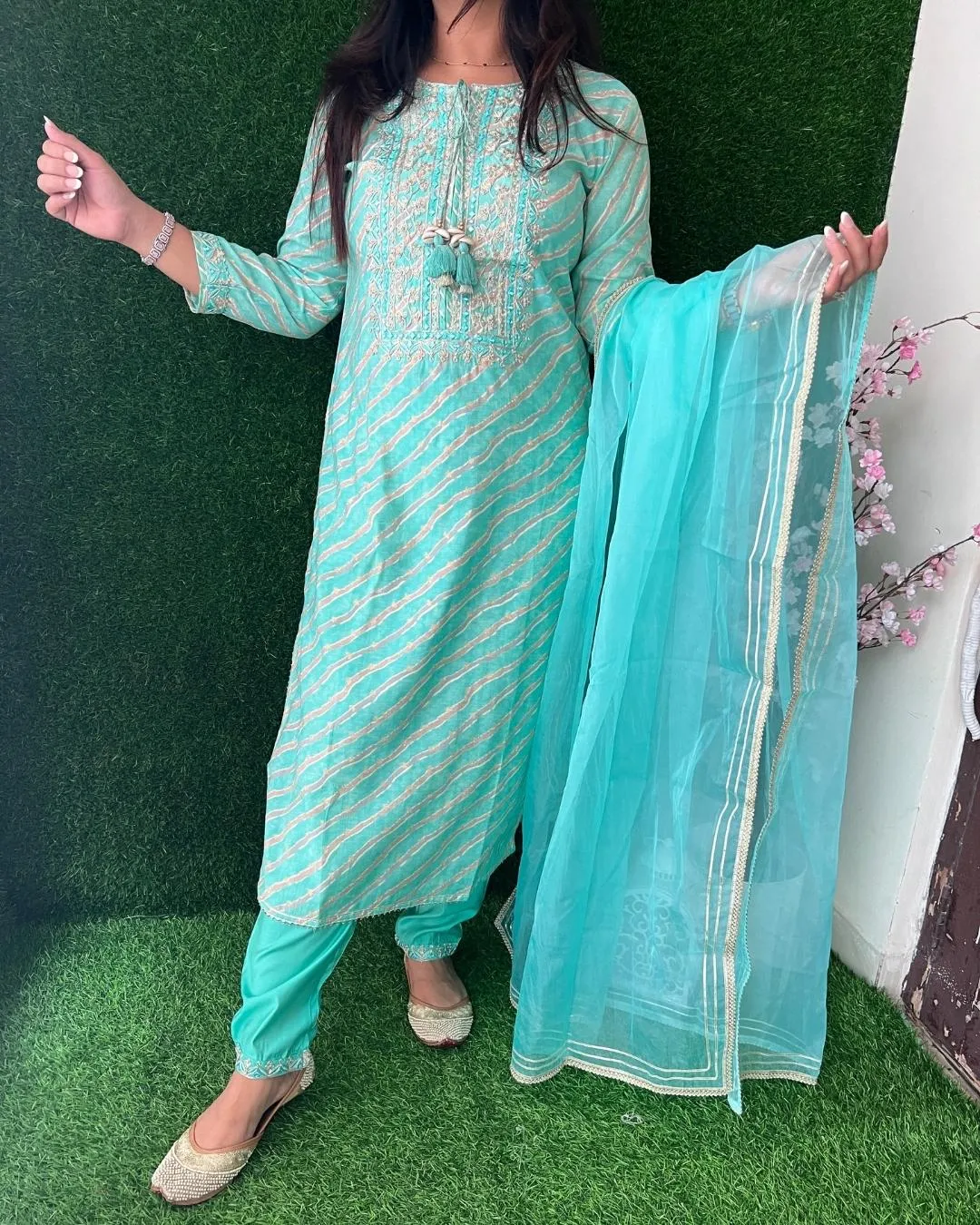 Muslin Leheriya Kurta and Pant Set