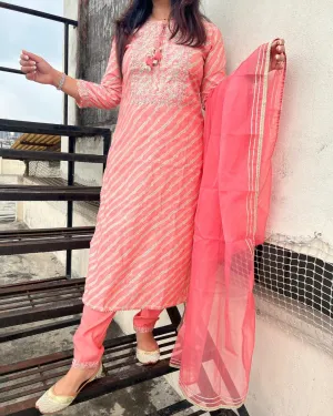 Muslin Leheriya Kurta and Pant Set