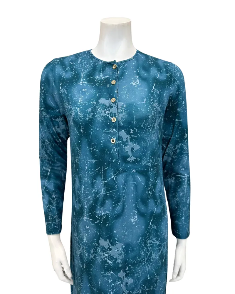 N5079-24A Dark Teal Camo Design Cotton Button Down Nightgown