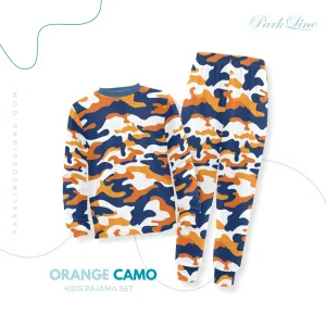 Orange Camo Boys' Pajama Set |  | Crew Neck Long Pajama Set | Soft Long Sleeve Sleepwear for Lounging and Relaxing