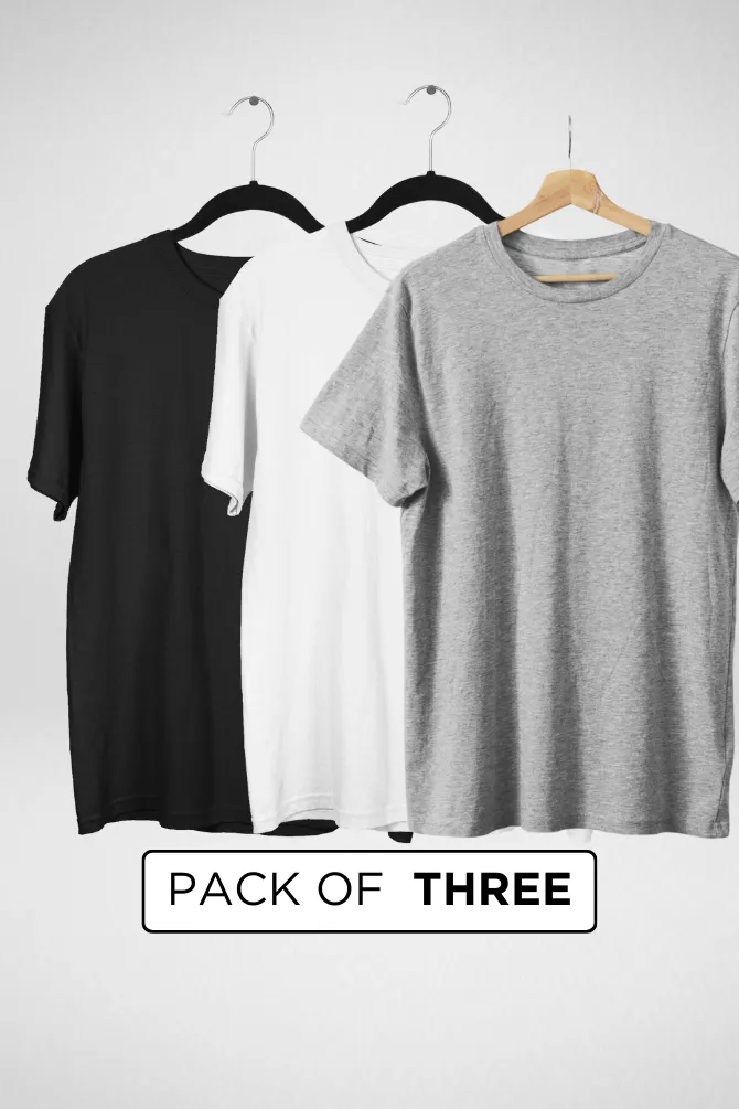 Pack Of 3 Oversized T-Shirts White Black and Grey Melange for Women
