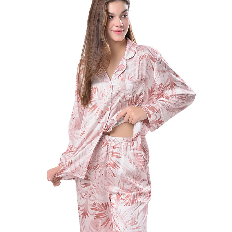Pajamas Set Long sleeve and Pants Sleepwear Soft and Comfy Button Down Loungewear Relaxed Fit Big Leave Red