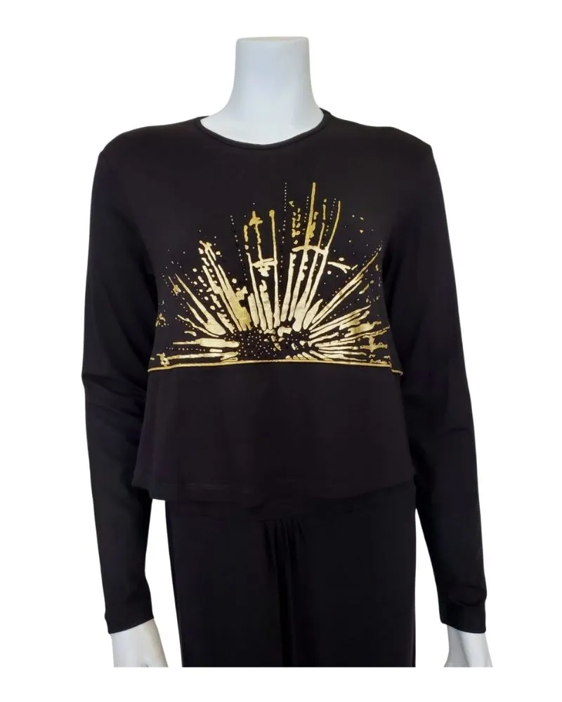 Pierre Balmingo Paris Gold Starburst Design Black Modal Nursing Nightgown