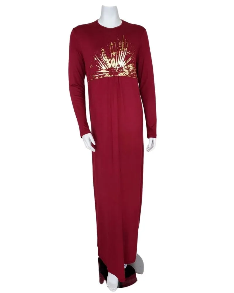 Pierre Balmingo Paris Gold Starburst Design Raspberry Modal Nightgown