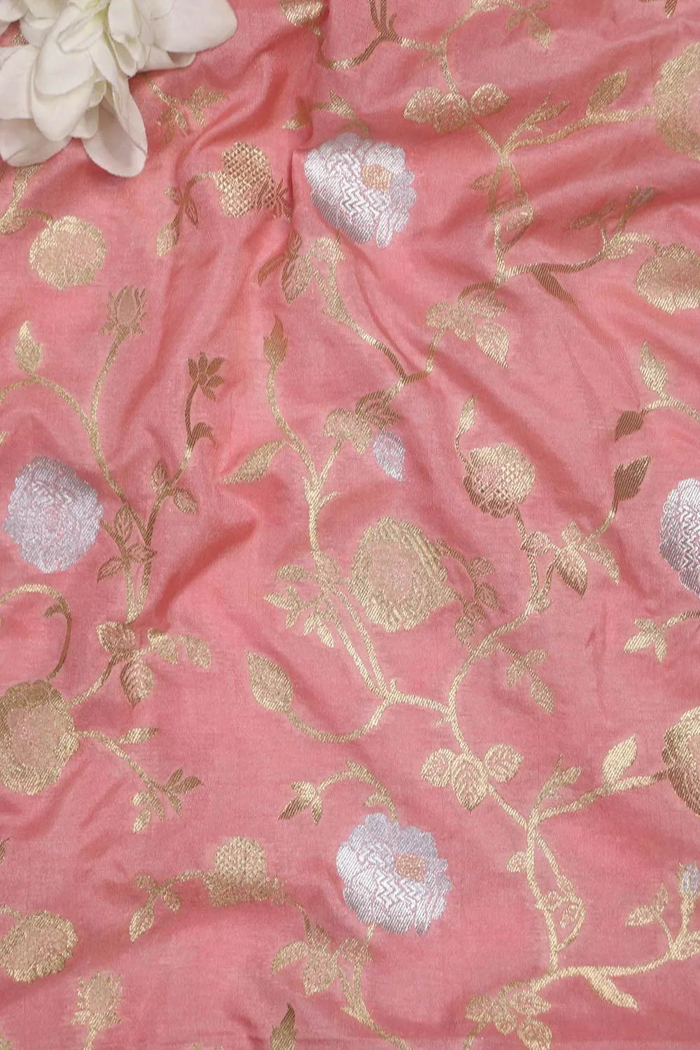 Pink Banarasi Sona Roopa Silk Fabric (1 Mtr): Luxurious Elegance for Your Creations