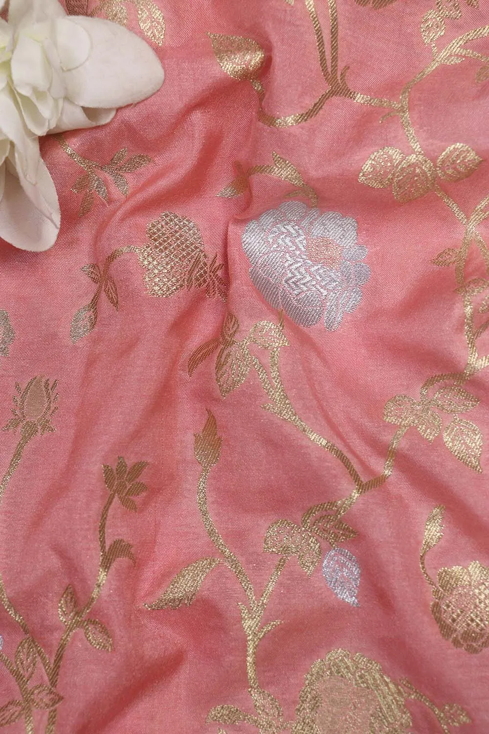 Pink Banarasi Sona Roopa Silk Fabric (1 Mtr): Luxurious Elegance for Your Creations