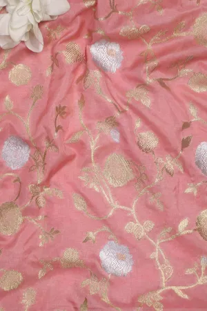 Pink Banarasi Sona Roopa Silk Fabric (1 Mtr): Luxurious Elegance for Your Creations