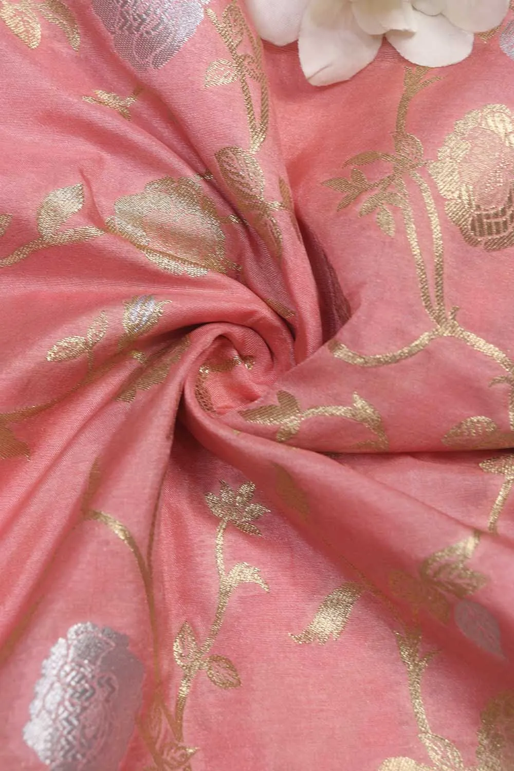Pink Banarasi Sona Roopa Silk Fabric (1 Mtr): Luxurious Elegance for Your Creations
