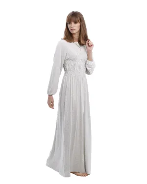 Pippa Morning Grey Smocked Button Down Nightgown
