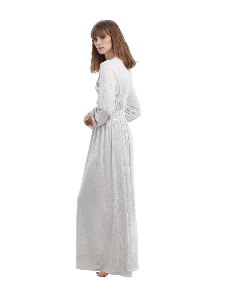 Pippa Morning Grey Smocked Button Down Nightgown
