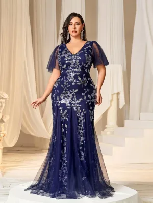 Plus Floral Whispers Sequin Mermaid Dress