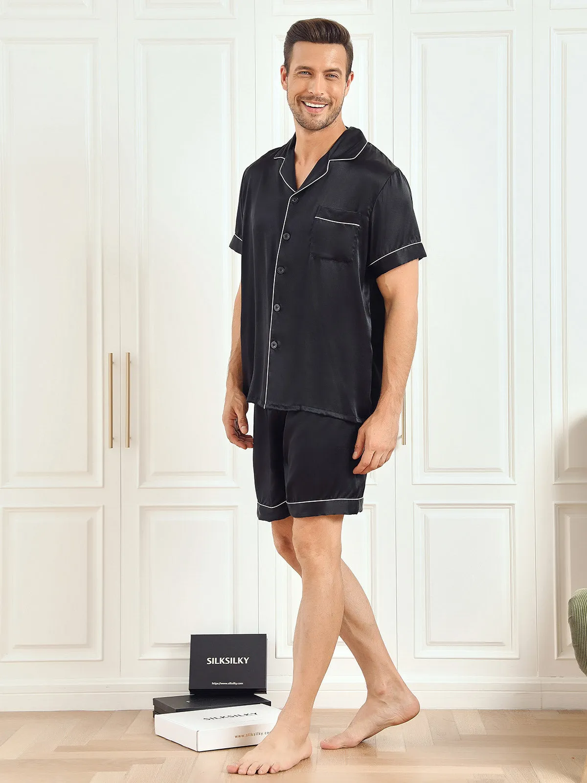 Pyjama Court Classique pour Homme en Pure Soie 2Pcs