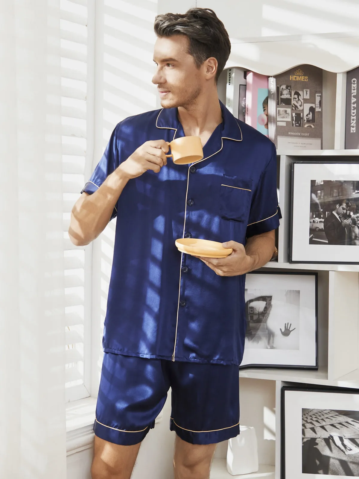 Pyjama Court Classique pour Homme en Pure Soie 2Pcs