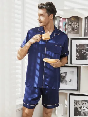 Pyjama Court Classique pour Homme en Pure Soie 2Pcs
