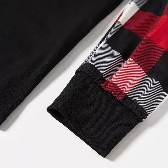 "2024 Family Christmas" Quirky Heart Letter Print Red & Black & Grey & White Plaid Family Matching Pajamas
