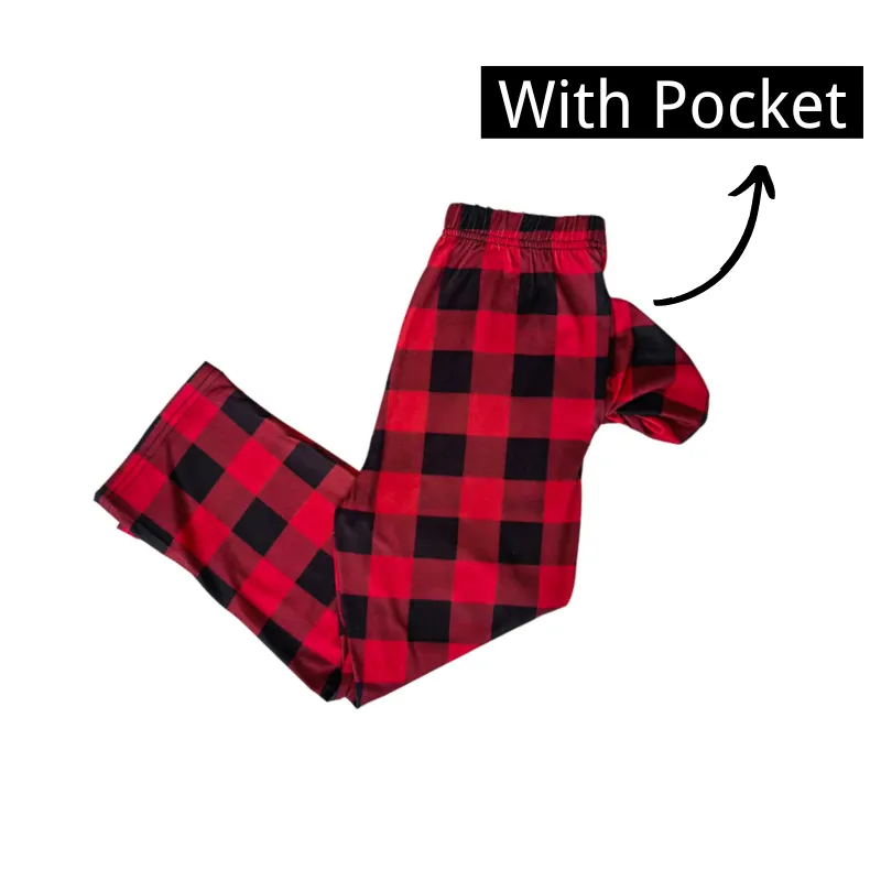 "Dear Santa Define Good" Slogan Printed Black and Red Plaid Christmas Matching Pajamas