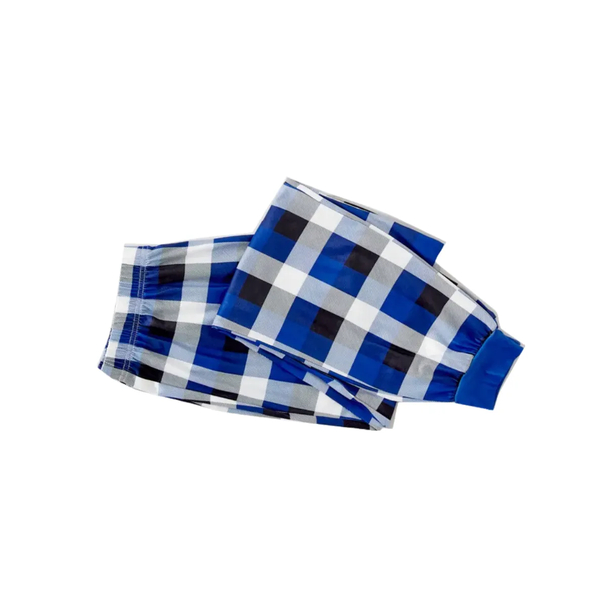 "Merry Christmas" Letter Print 2024 Green Elf Cartoon Pattern Contrast Navy Blue Long Sleeve with Blue and White Plaid Pants Family Matching Pajamas