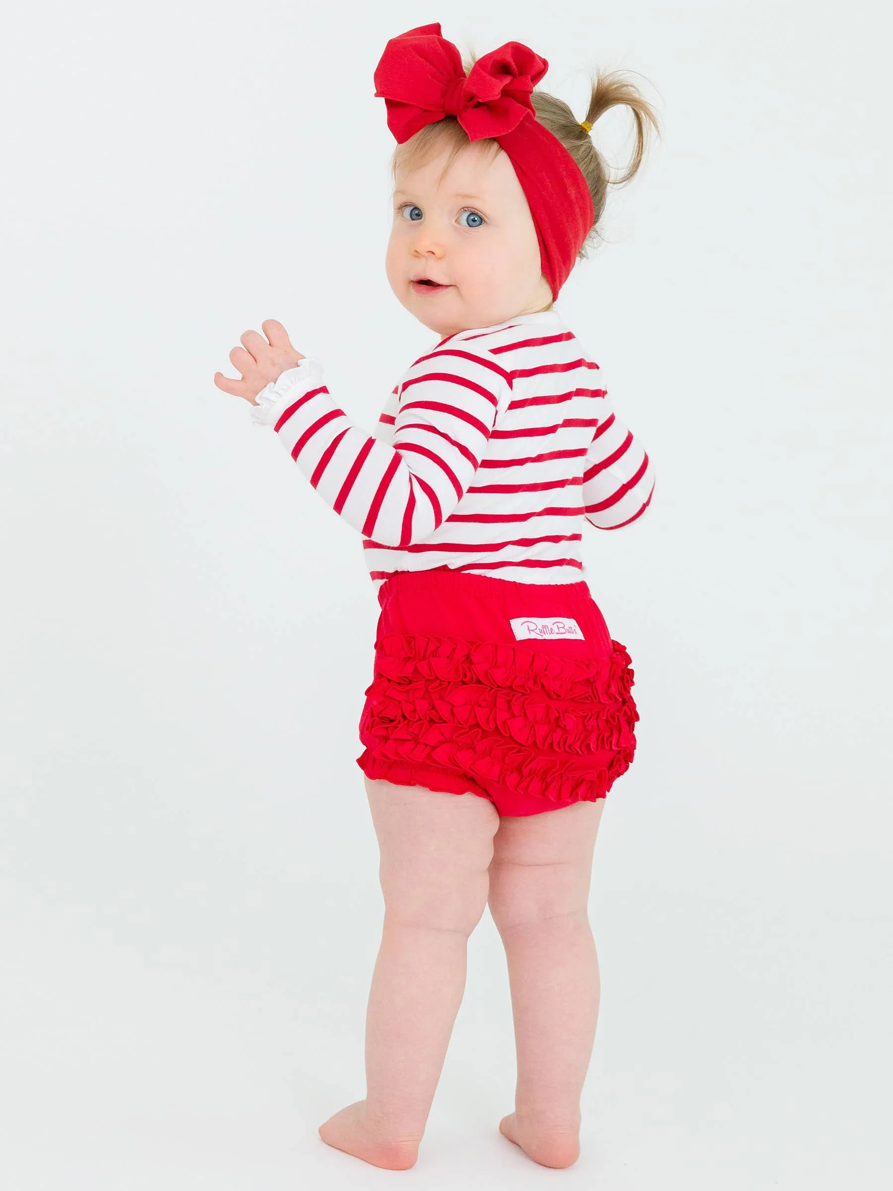 Red & White Stripe Knit Ruffle Bodysuit