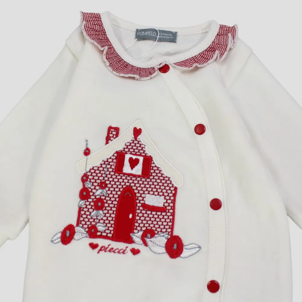 Red Lovely House Long-Sleeved Baby Footie