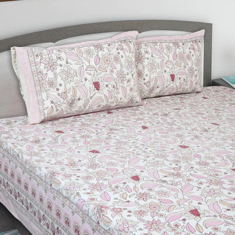 Rigavo Floral Bedsheet - Pink