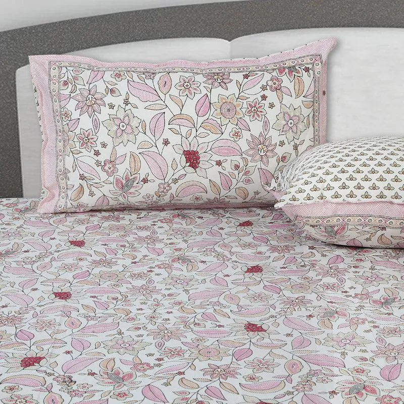 Rigavo Floral Bedsheet - Pink