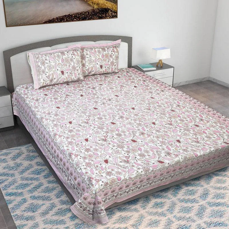 Rigavo Floral Bedsheet - Pink