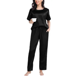 Round Neck Women's Silk Pajamas Set Silk Sleepwear