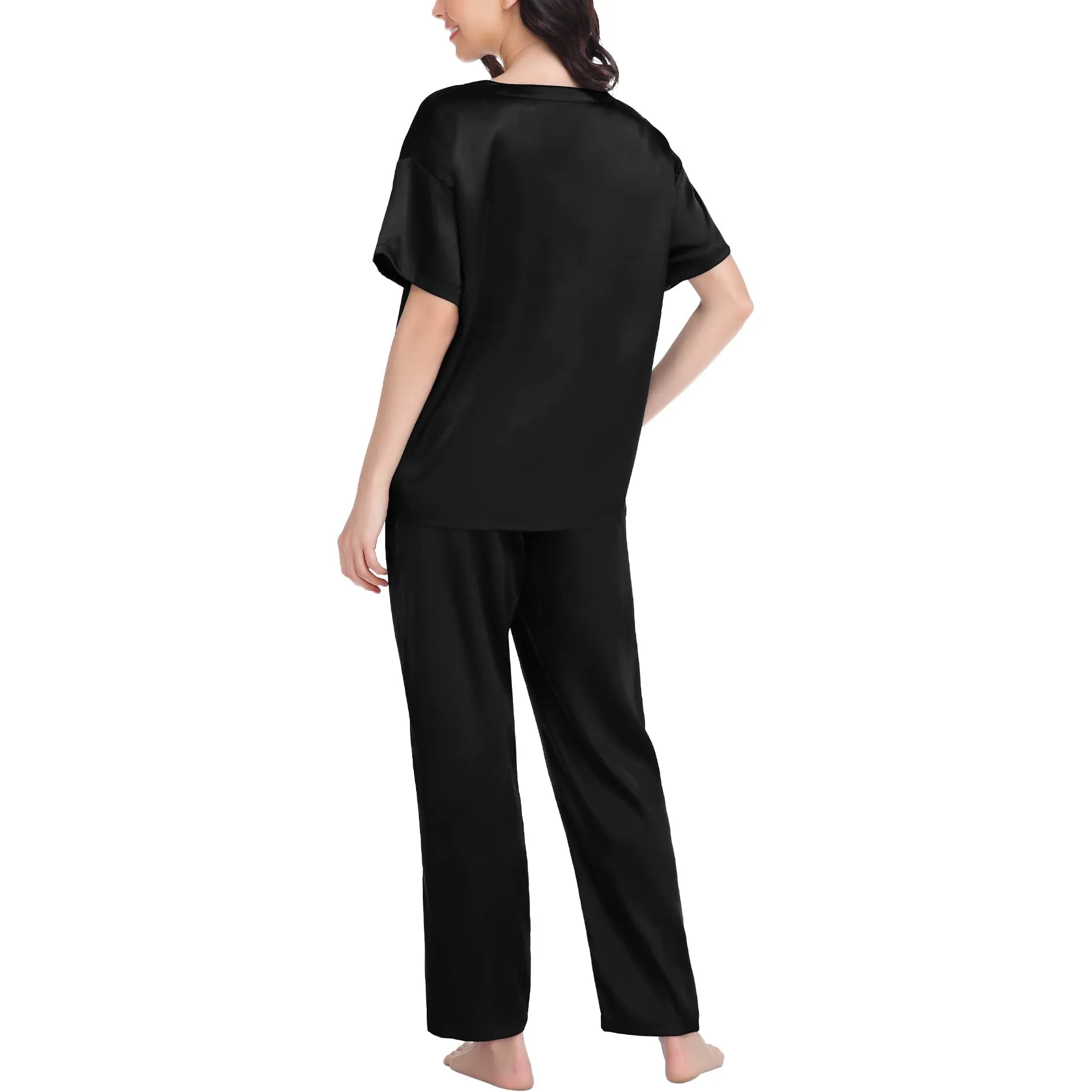 Round Neck Women's Silk Pajamas Set Silk Sleepwear