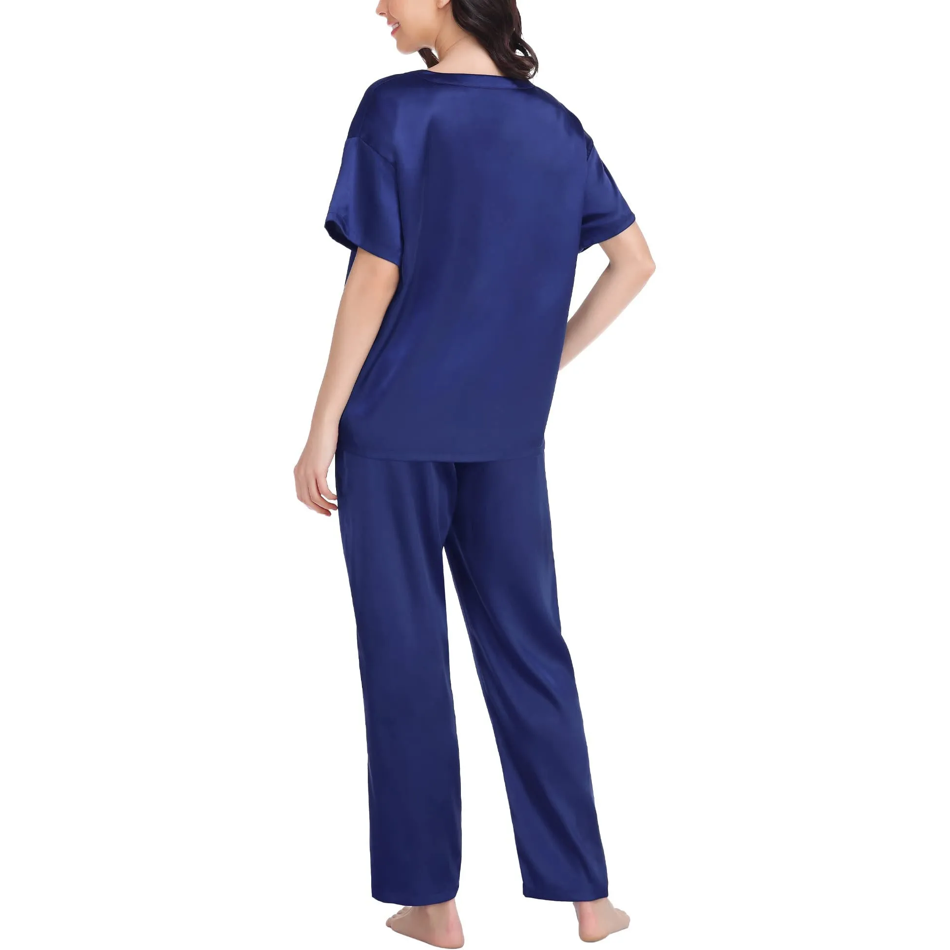 Round Neck Women's Silk Pajamas Set Silk Sleepwear
