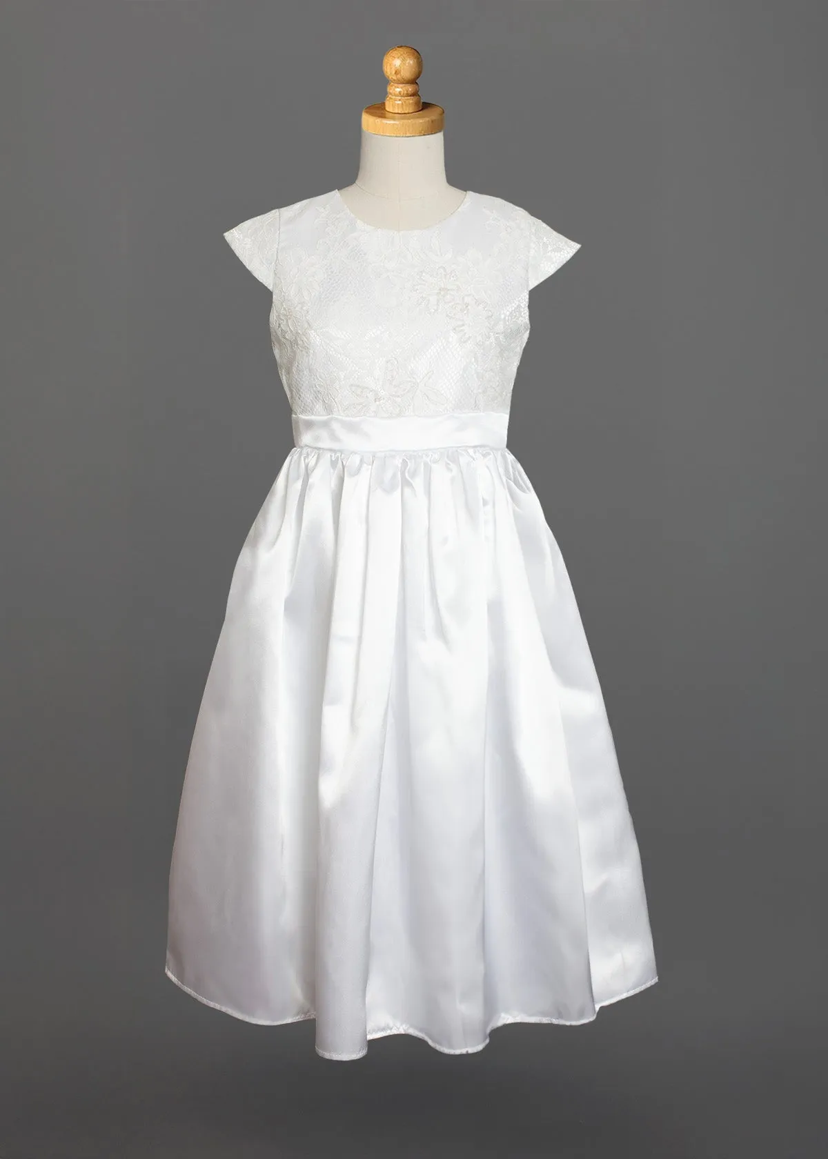 Satin and Lace Bodice Communion Dress w/ Hand Beaded Embellishments