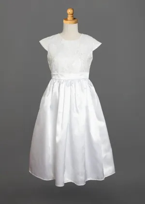 Satin and Lace Bodice Communion Dress w/ Hand Beaded Embellishments