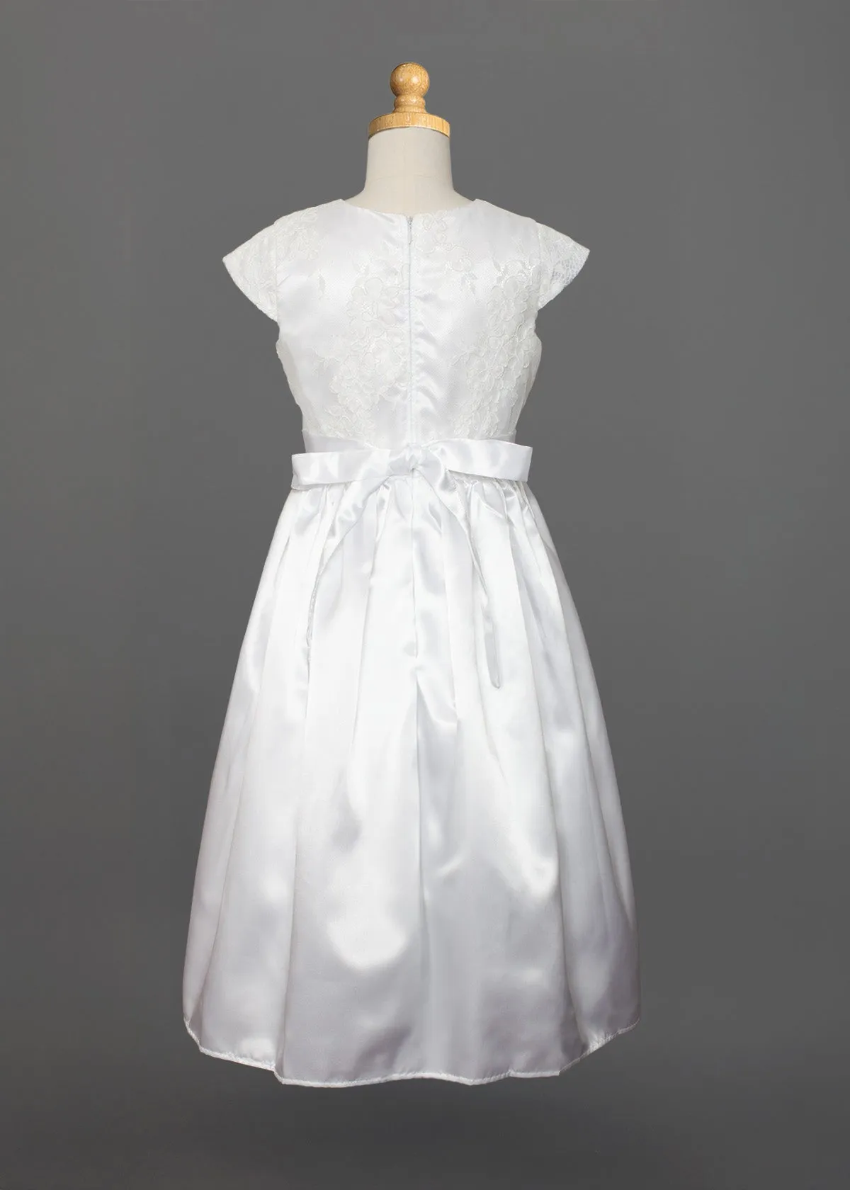Satin and Lace Bodice Communion Dress w/ Hand Beaded Embellishments