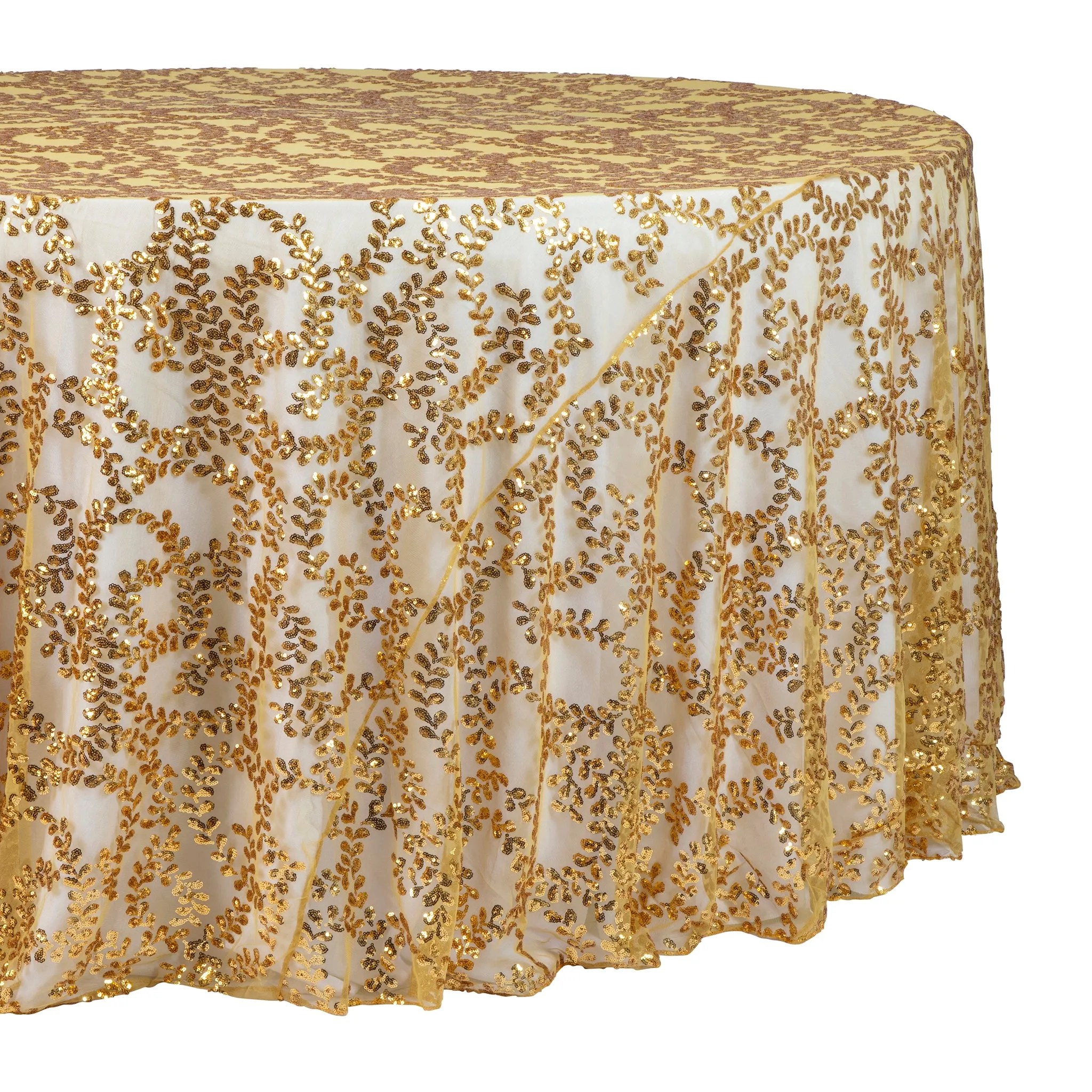 Sequin Vine Tablecloth Overlay 120" Round  - Gold