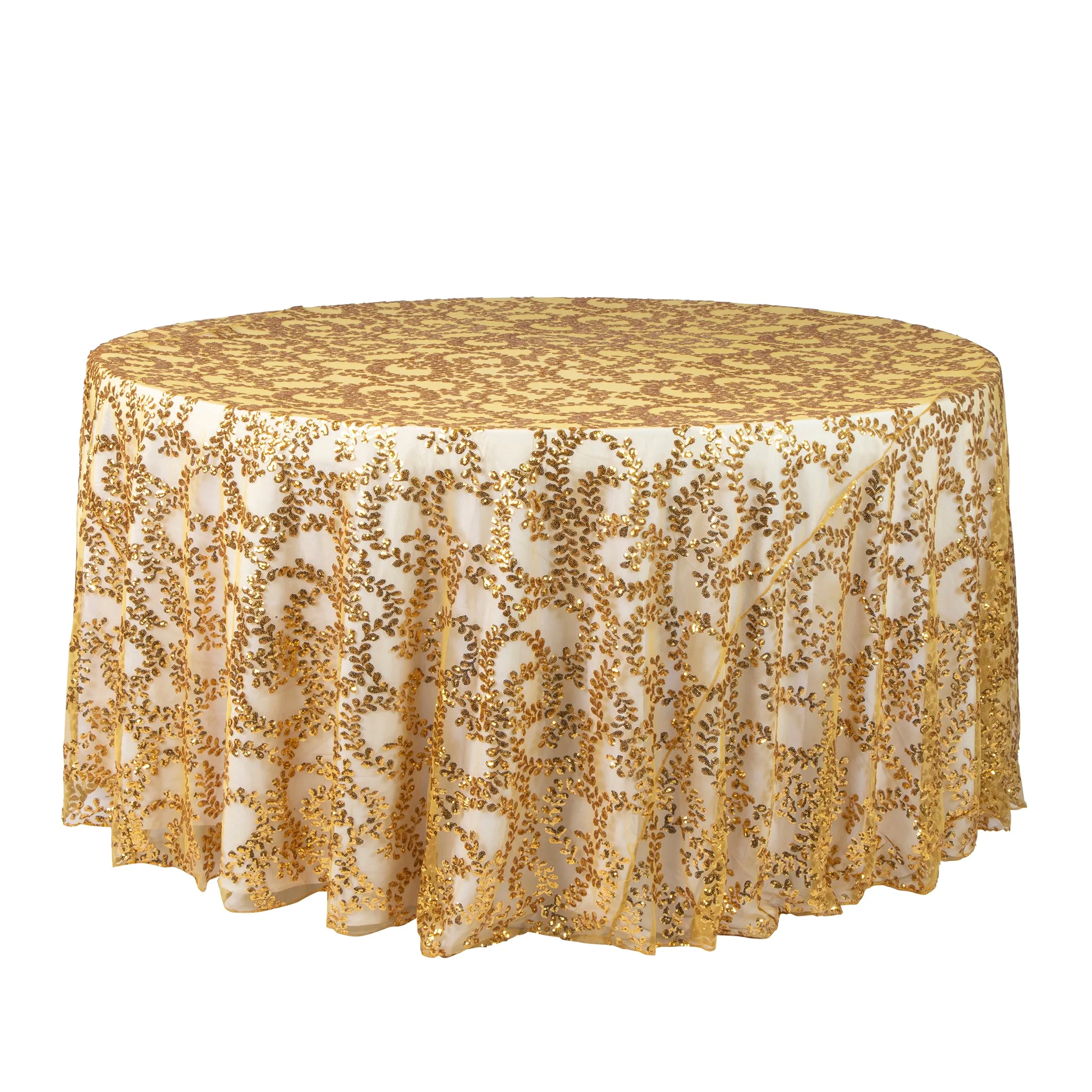 Sequin Vine Tablecloth Overlay 120" Round  - Gold