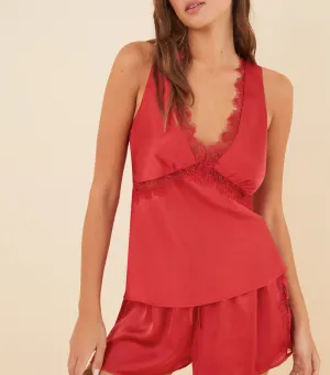 Short Satin Pajamas Wine Red