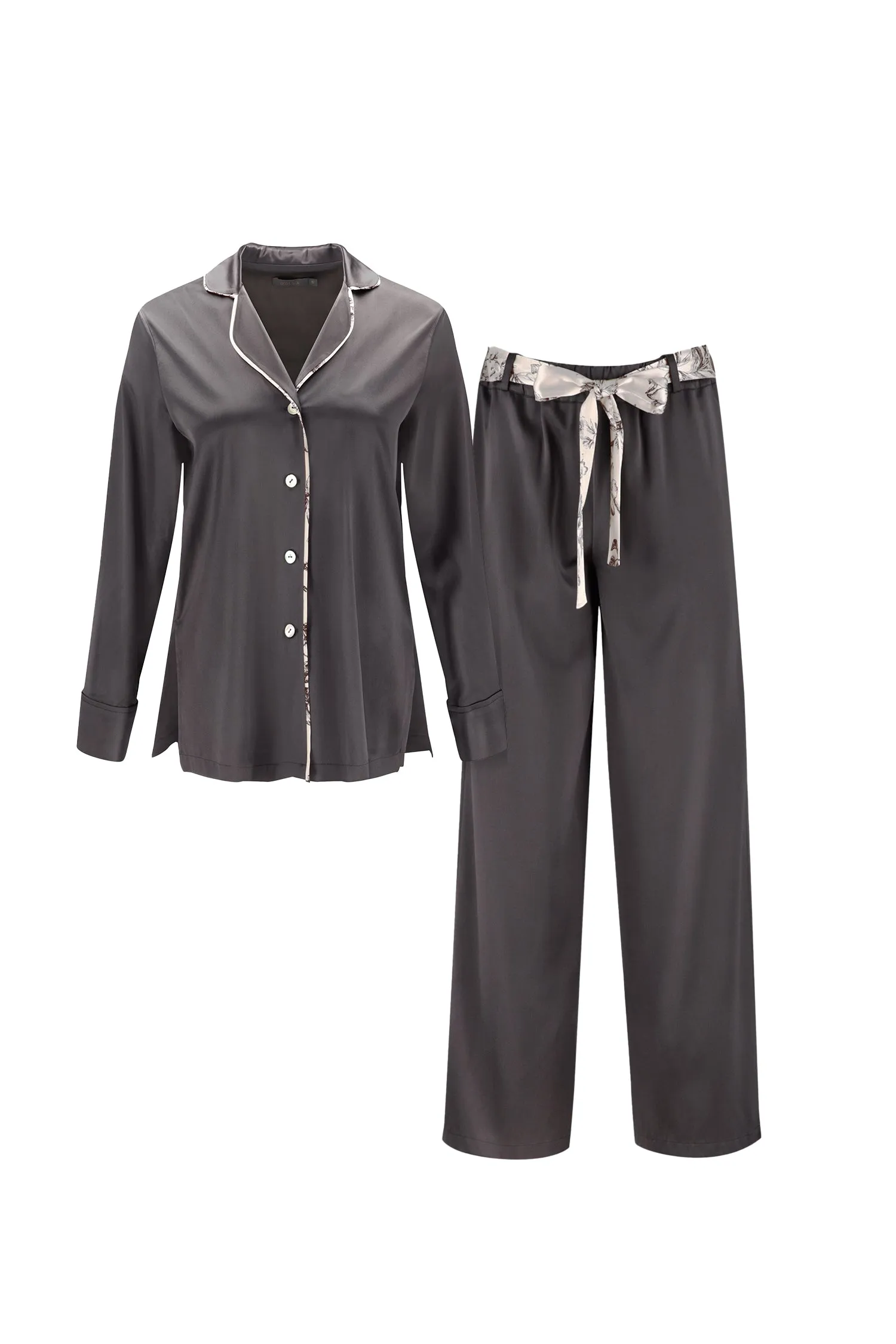 Silk Pajama Pants Set 'Themis&Tyche' in Magic Grey