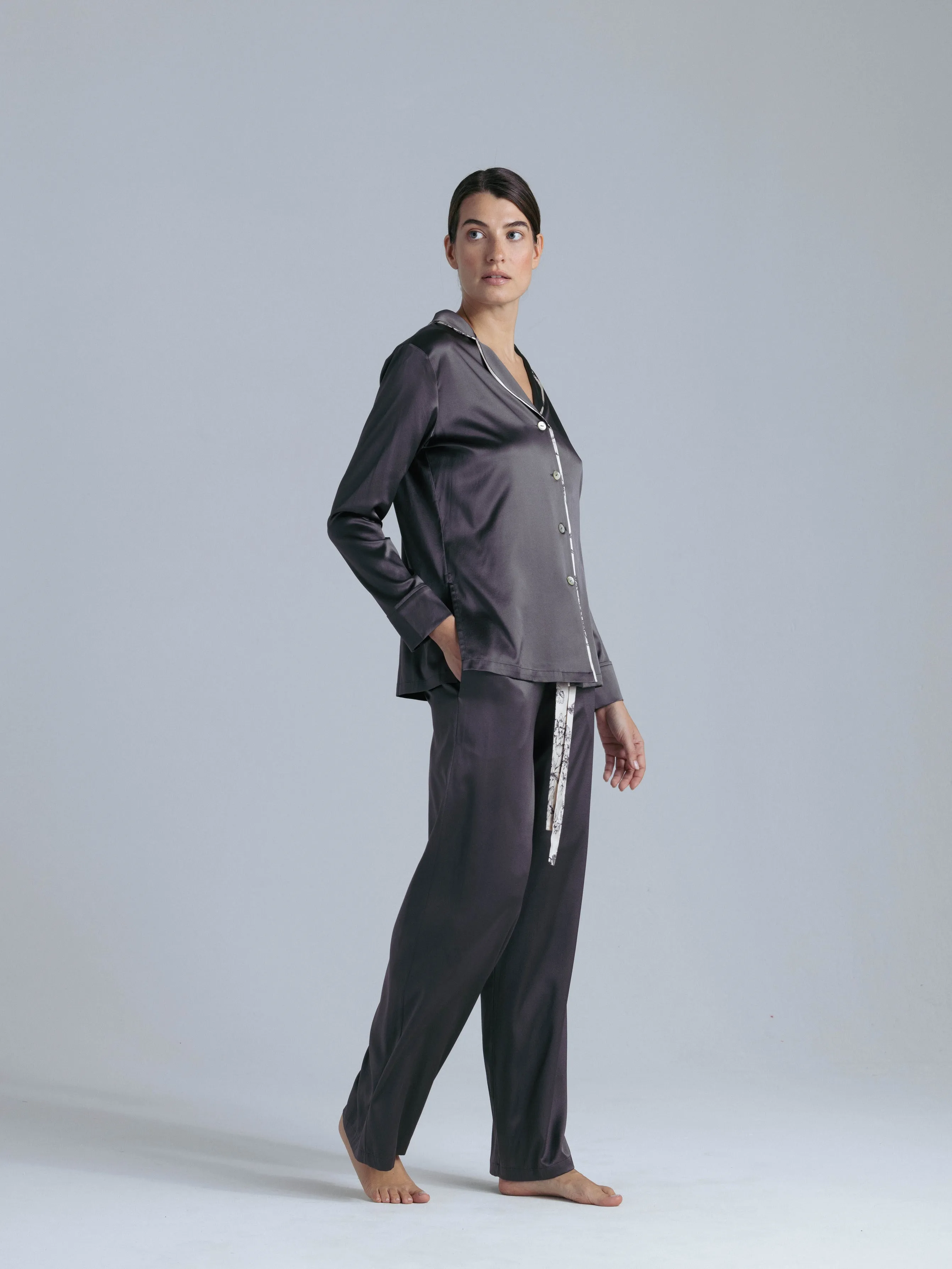 Silk Pajama Pants Set 'Themis&Tyche' in Magic Grey