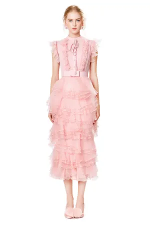 Silk Ruffles Tiered Midi Dress